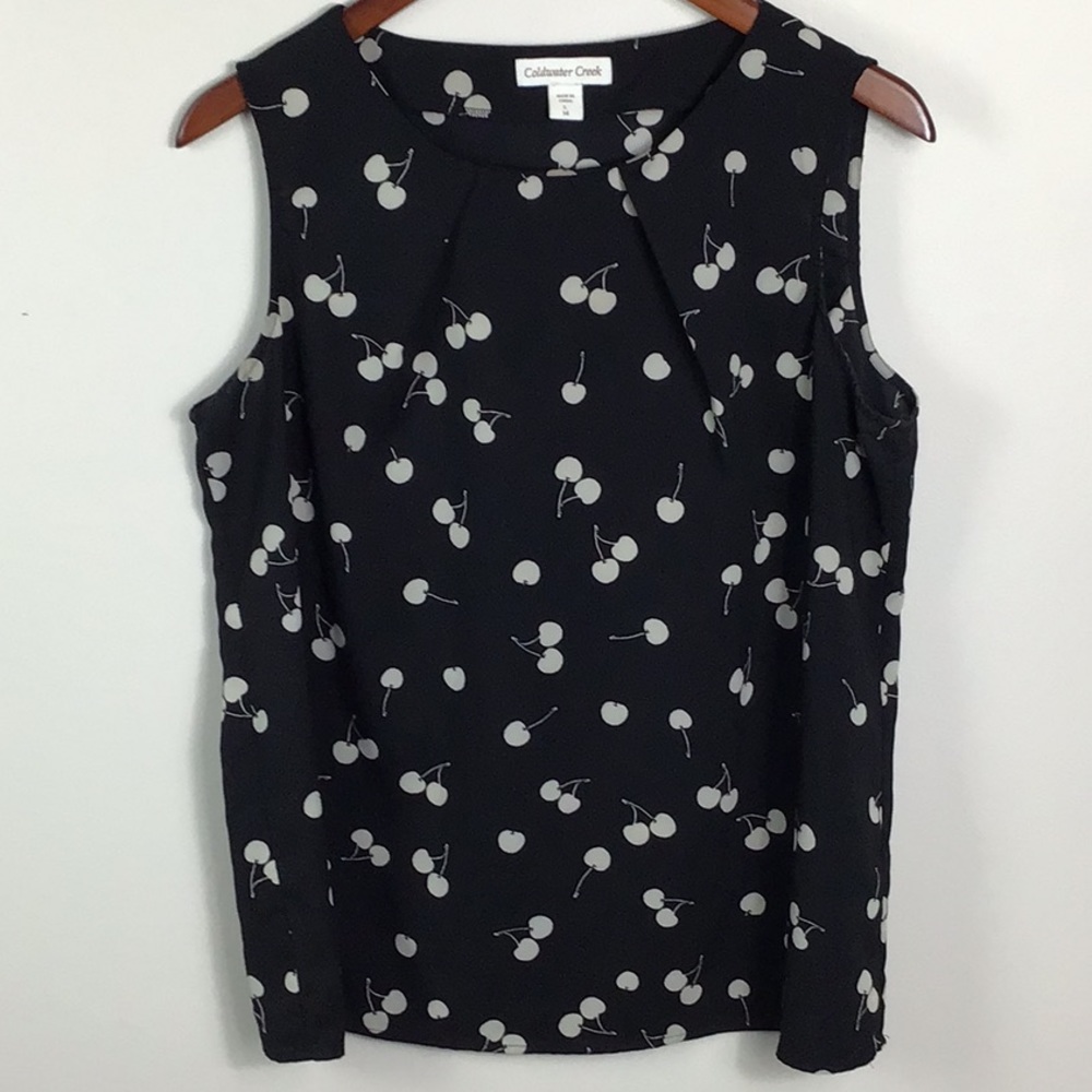 Black & Ivory cherry cherries print sleeveless top Size large 14